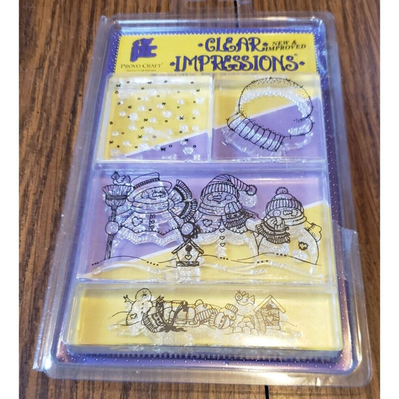 Provo Craft Clear Impressions Snowman 4 Clear Acrylic Stamp Set - Picture 1 of 5